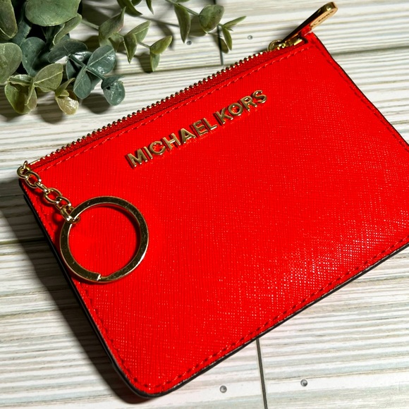 Michael Kors Jet Set Coin Pouch with ID Window, Leather, Sangria - Picture 5 of 5